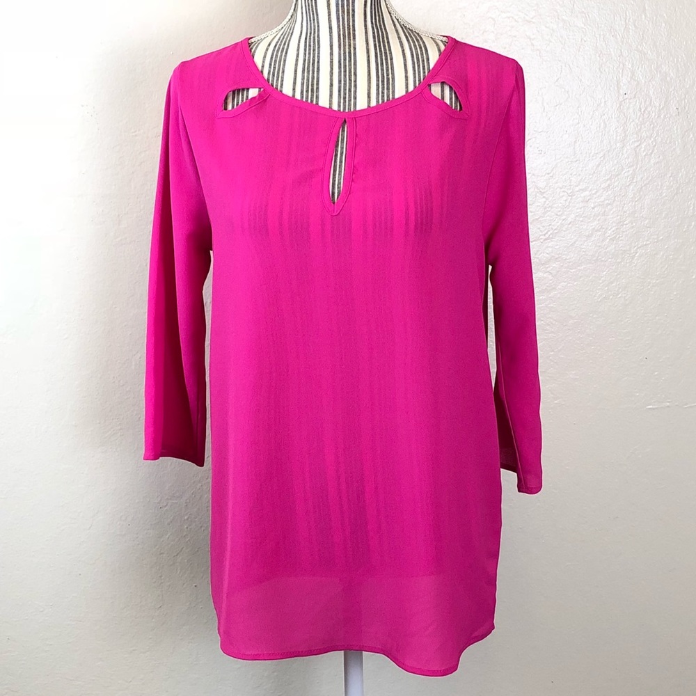 Stitch Fix Everly Hot Pink Blouse Top 3/4 Sleeves